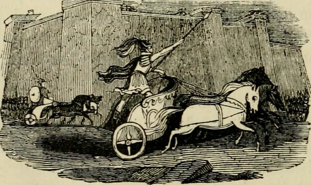 An illustration from The roads and railroads, vehicles, and modes of travelling, of ancient and modern countries; with accounts of bridges, tunnels, and canals, in various parts of the world .., 1839, leaf 77