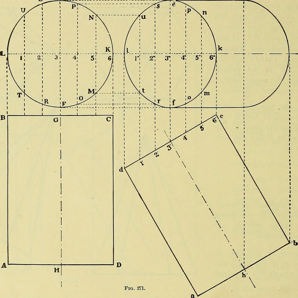 An illustration from Rogers' drawing and design; an educational treatise relating to linear drawing; machine design; working drawings; transmission methods; steam, electrical and metal working machines and parts; lathes; boiler and parts; instruments and their use; tables, etc, 1913, leaf 141