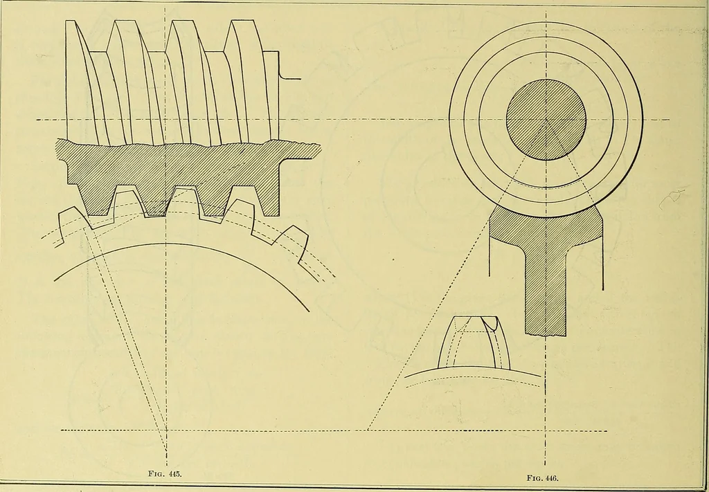 An illustration from Rogers' drawing and design; an educational treatise relating to linear drawing; machine design; working drawings; transmission methods; steam, electrical and metal working machines and parts; lathes; boiler and parts; instruments and their use; tables, etc, 1913, leaf 277