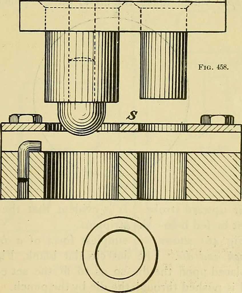 An illustration from Rogers' drawing and design; an educational treatise relating to linear drawing; machine design; working drawings; transmission methods; steam, electrical and metal working machines and parts; lathes; boiler and parts; instruments and their use; tables, etc, 1913, leaf 282