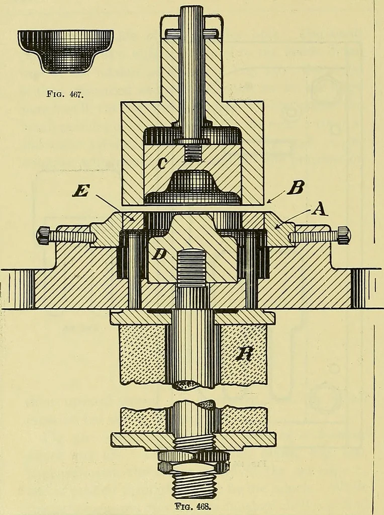 An illustration from Rogers' drawing and design; an educational treatise relating to linear drawing; machine design; working drawings; transmission methods; steam, electrical and metal working machines and parts; lathes; boiler and parts; instruments and their use; tables, etc, 1913, leaf 285