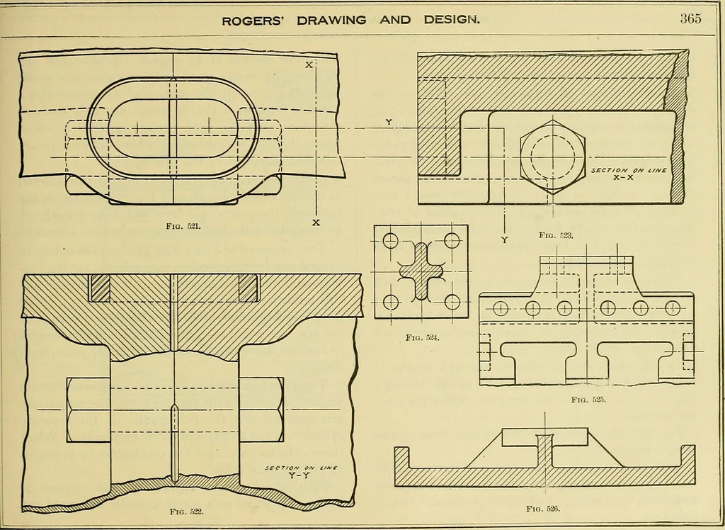 An illustration from Rogers' drawing and design; an educational treatise relating to linear drawing; machine design; working drawings; transmission methods; steam, electrical and metal working machines and parts; lathes; boiler and parts; instruments and their use; tables, etc, 1913, leaf 336