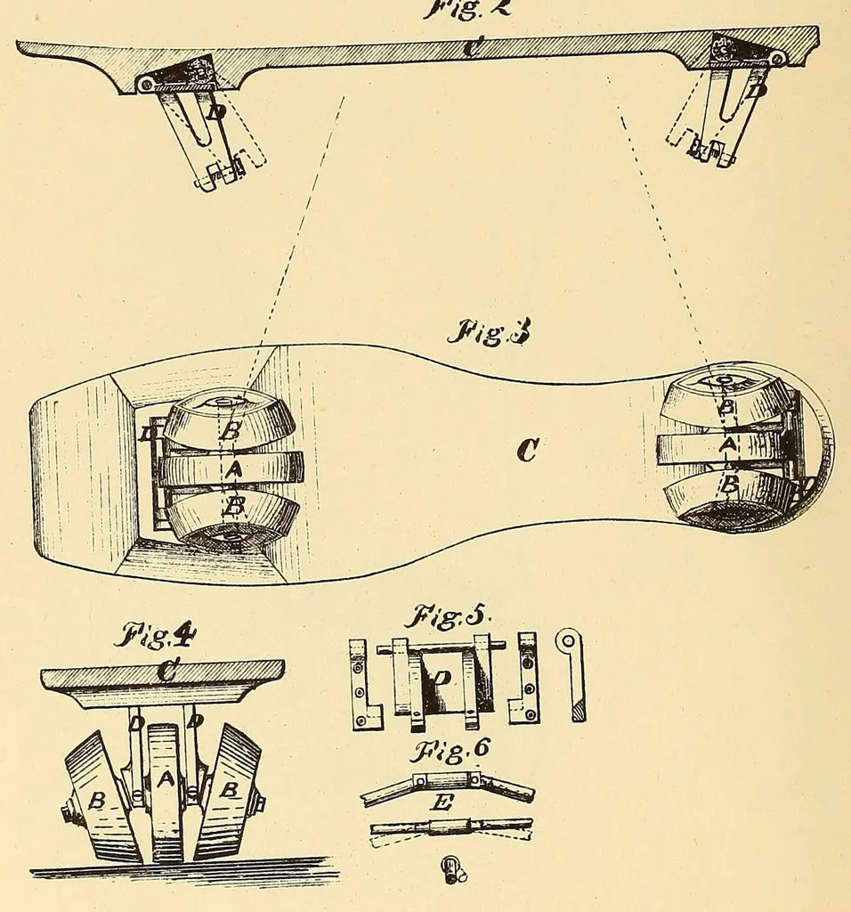An illustration from [Roller-skate patents], 1861, leaf 104