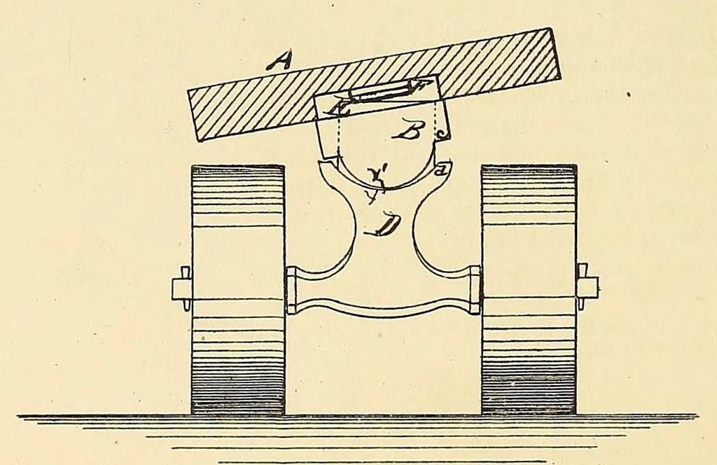 An illustration from [Roller-skate patents], 1861, leaf 144