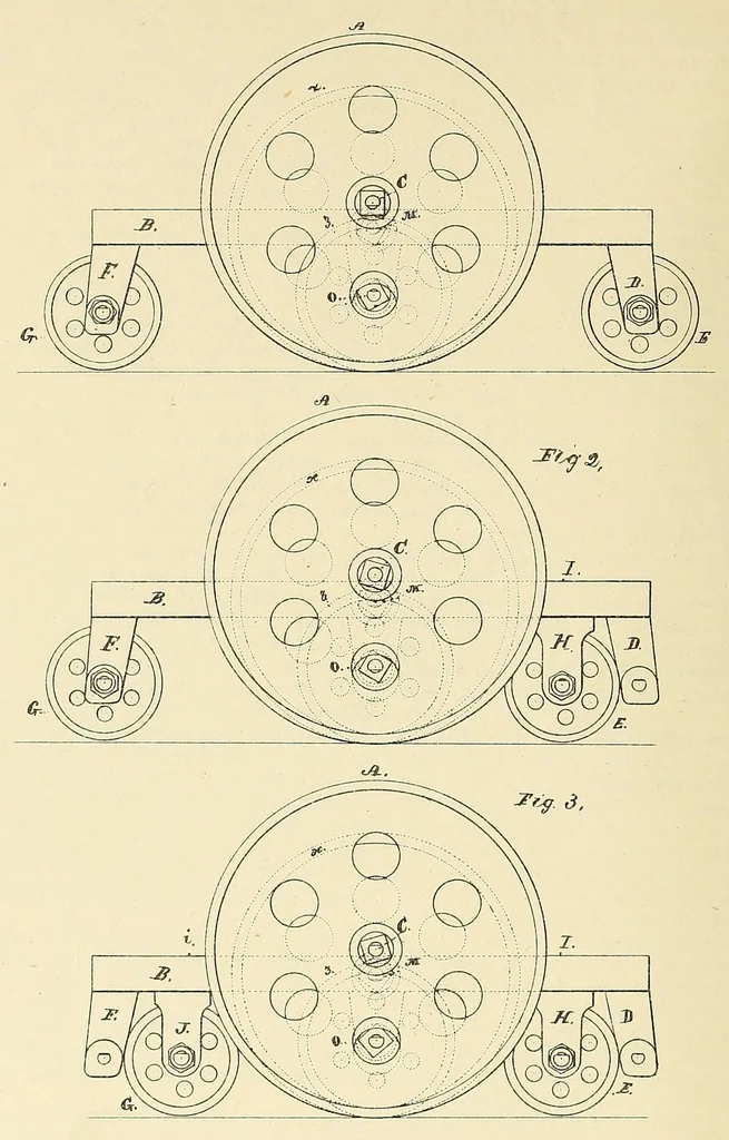 An illustration from [Roller-skate patents], 1861, leaf 190