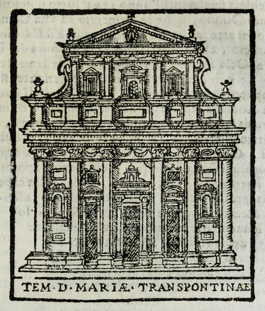An illustration from Roma antica e moderna : nella quale si contengono chiese, monasterij, hospedali, compagnie, collegij, e seminarij, tempij, teatri, anfiteatri, naumachie, cerchi, fori, curie, palazzi, e statue, librerie, musei, pitture, scolture, & i nomi de gli artefici : indice de' sommi pontefici, imperatori, e duchi : con vna copiosissima tauola, & altre nuoue aggiunte, 1653, leaf 113