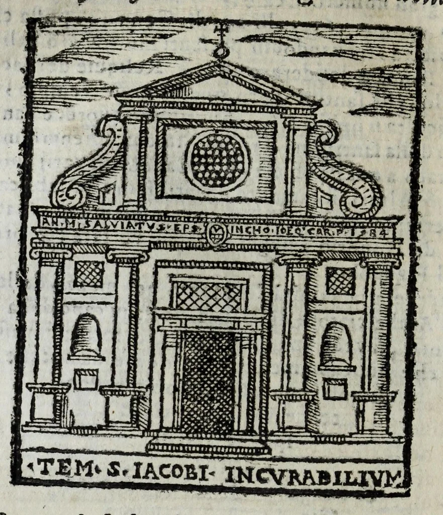 An illustration from Roma antica e moderna : nella quale si contengono chiese, monasterij, hospedali, compagnie, collegij, e seminarij, tempij, teatri, anfiteatri, naumachie, cerchi, fori, curie, palazzi, e statue, librerie, musei, pitture, scolture, & i nomi de gli artefici : indice de' sommi pontefici, imperatori, e duchi : con vna copiosissima tauola, & altre nuoue aggiunte, 1653, leaf 130