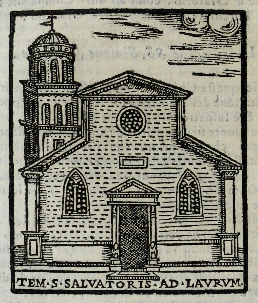An illustration from Roma antica e moderna : nella quale si contengono chiese, monasterij, hospedali, compagnie, collegij, e seminarij, tempij, teatri, anfiteatri, naumachie, cerchi, fori, curie, palazzi, e statue, librerie, musei, pitture, scolture, & i nomi de gli artefici : indice de' sommi pontefici, imperatori, e duchi : con vna copiosissima tauola, & altre nuoue aggiunte, 1653, leaf 244