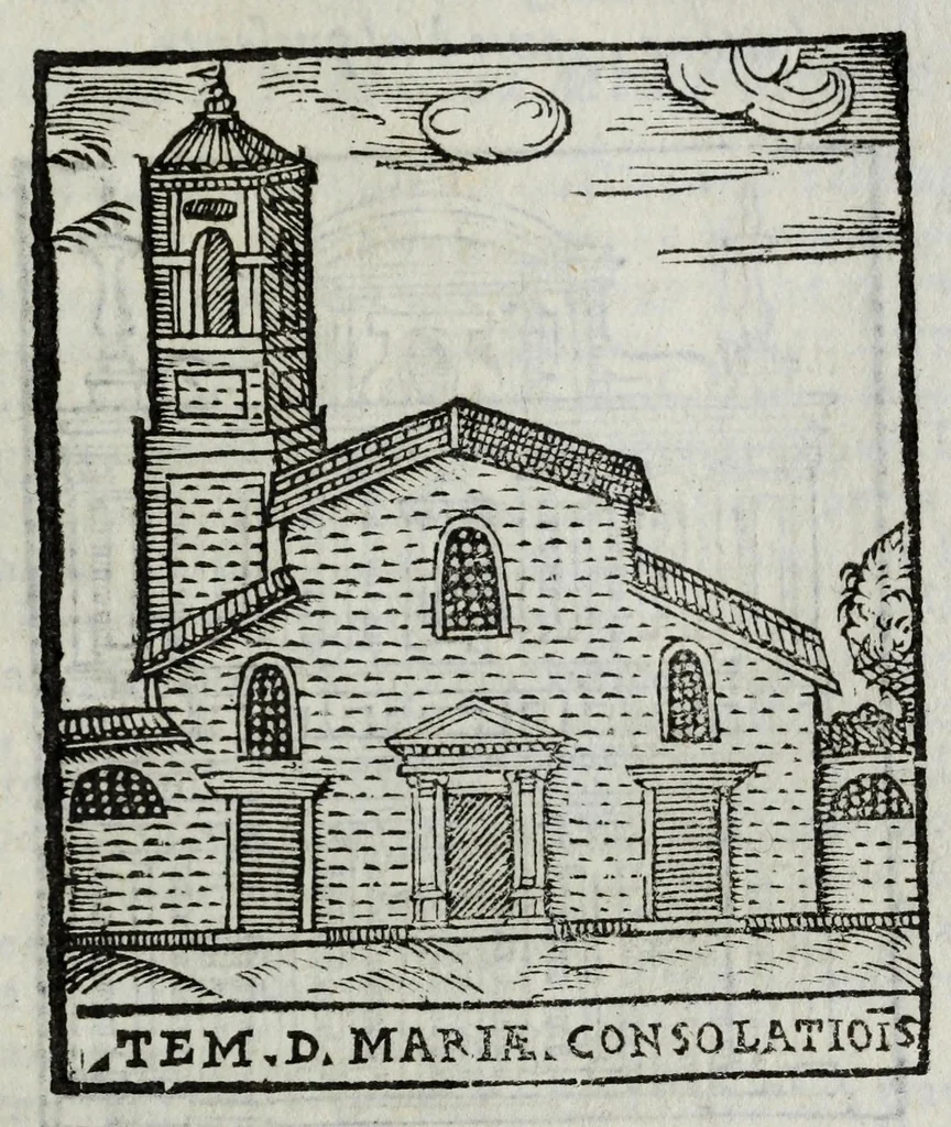 An illustration from Roma antica e moderna : nella quale si contengono chiese, monasterij, hospedali, compagnie, collegij, e seminarij, tempij, teatri, anfiteatri, naumachie, cerchi, fori, curie, palazzi, e statue, librerie, musei, pitture, scolture, & i nomi de gli artefici : indice de' sommi pontefici, imperatori, e duchi : con vna copiosissima tauola, & altre nuoue aggiunte, 1653, leaf 357