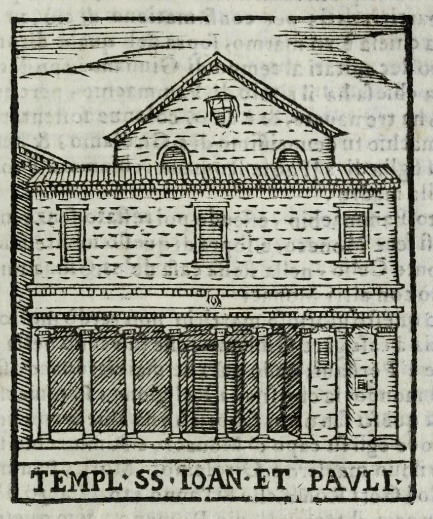 An illustration from Roma antica e moderna : nella quale si contengono chiese, monasterij, hospedali, compagnie, collegij, e seminarij, tempij, teatri, anfiteatri, naumachie, cerchi, fori, curie, palazzi, e statue, librerie, musei, pitture, scolture, & i nomi de gli artefici : indice de' sommi pontefici, imperatori, e duchi : con vna copiosissima tauola, & altre nuoue aggiunte, 1653, leaf 371