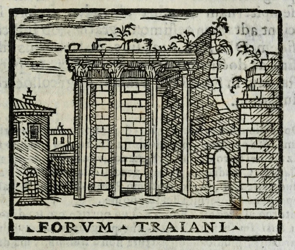 An illustration from Roma antica e moderna : nella quale si contengono chiese, monasterij, hospedali, compagnie, collegij, e seminarij, tempij, teatri, anfiteatri, naumachie, cerchi, fori, curie, palazzi, e statue, librerie, musei, pitture, scolture, & i nomi de gli artefici : indice de' sommi pontefici, imperatori, e duchi : con vna copiosissima tauola, & altre nuoue aggiunte, 1653, leaf 557