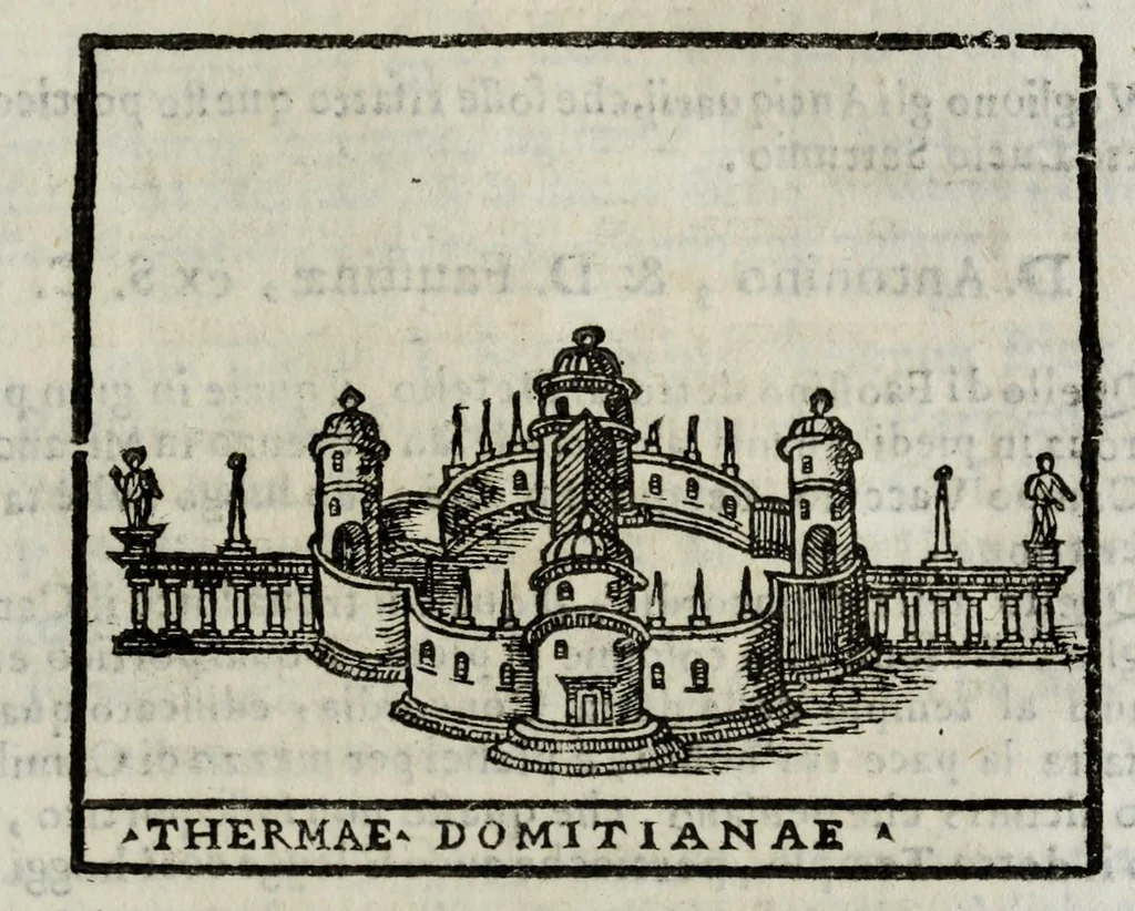 An illustration from Roma antica e moderna : nella quale si contengono chiese, monasterij, hospedali, compagnie, collegij, e seminarij, tempij, teatri, anfiteatri, naumachie, cerchi, fori, curie, palazzi, e statue, librerie, musei, pitture, scolture, & i nomi de gli artefici : indice de' sommi pontefici, imperatori, e duchi : con vna copiosissima tauola, & altre nuoue aggiunte, 1653, leaf 571