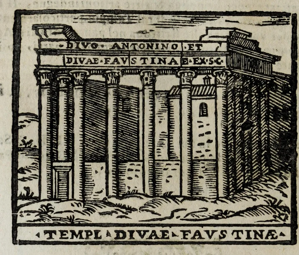 An illustration from Roma antica e moderna : nella quale si contengono chiese, monasterij, hospedali, compagnie, collegij, e seminarij, tempij, teatri, anfiteatri, naumachie, cerchi, fori, curie, palazzi, e statue, librerie, musei, pitture, scolture, & i nomi de gli artefici : indice de' sommi pontefici, imperatori, e duchi : con vna copiosissima tauola, & altre nuoue aggiunte, 1653, leaf 742