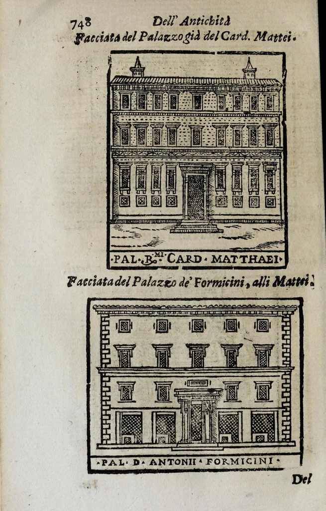 An illustration from Roma antica e moderna : nella quale si contengono chiese, monasterij, hospedali, compagnie, collegij, e seminarij, tempij, teatri, anfiteatri, naumachie, cerchi, fori, curie, palazzi, e statue, librerie, musei, pitture, scolture, & i nomi de gli artefici : indice de' sommi pontefici, imperatori, e duchi : con vna copiosissima tauola, & altre nuoue aggiunte, 1653, leaf 784