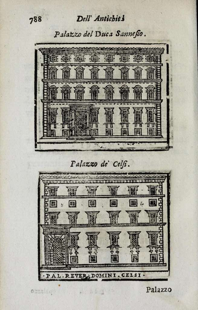 An illustration from Roma antica e moderna : nella quale si contengono chiese, monasterij, hospedali, compagnie, collegij, e seminarij, tempij, teatri, anfiteatri, naumachie, cerchi, fori, curie, palazzi, e statue, librerie, musei, pitture, scolture, & i nomi de gli artefici : indice de' sommi pontefici, imperatori, e duchi : con vna copiosissima tauola, & altre nuoue aggiunte, 1653, leaf 824