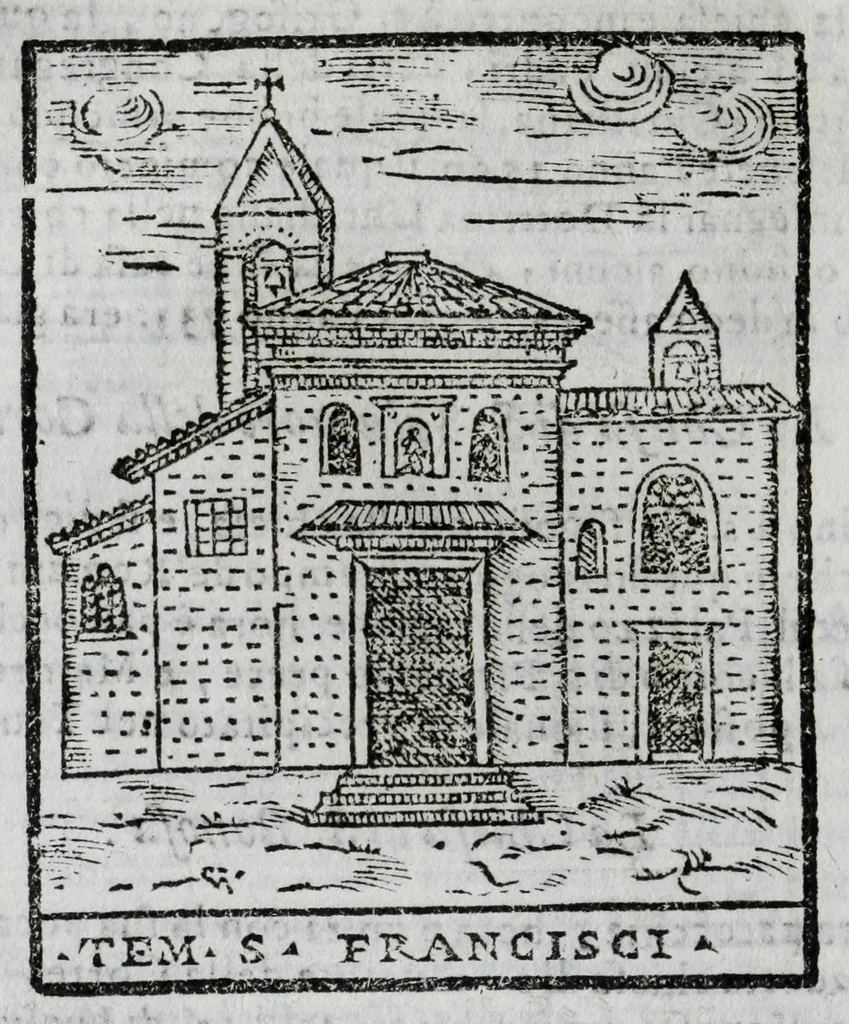 An illustration from Roma antica e moderna : nella quale si contengono chiese, monasterij, hospedali, compagnie, collegij, e seminarij, tempij, teatri, anfiteatri, naumachie, cerchi, fori, curie, palazzi, e statue, librerie, musei, pitture, scolture, & i nomi de gli artefici : indice de' sommi pontefici, imperatori, e duchi : con vna copiosissima tauola, & altre nuoue aggiunte, 1653, leaf 96