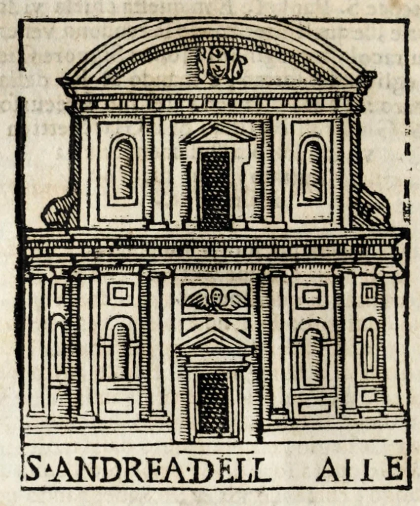 An illustration from Roma antica e moderna : nella quale si contengono chiese, monasterij, hospedali, compagnie, collegij e seminarij : tempij, teatri, anfiteatri, naumachie, cerchi, fori, curie, palazzi e statue : librarie, musei, pitture, scolture, & i nomi de gli artifici : indice de' sommi pontefici, imperatori, rè, e duchi : con vna copiosissima tauola, e aggiunta di tutte le cose notabili fatte sino al presente, 1677, leaf 158