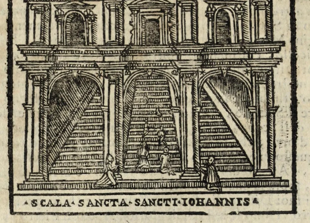 An illustration from Roma antica e moderna : nella quale si contengono chiese, monasterij, hospedali, compagnie, collegij e seminarij : tempij, teatri, anfiteatri, naumachie, cerchi, fori, curie, palazzi e statue : librarie, musei, pitture, scolture, & i nomi de gli artifici : indice de' sommi pontefici, imperatori, rè, e duchi : con vna copiosissima tauola, e aggiunta di tutte le cose notabili fatte sino al presente, 1677, leaf 36