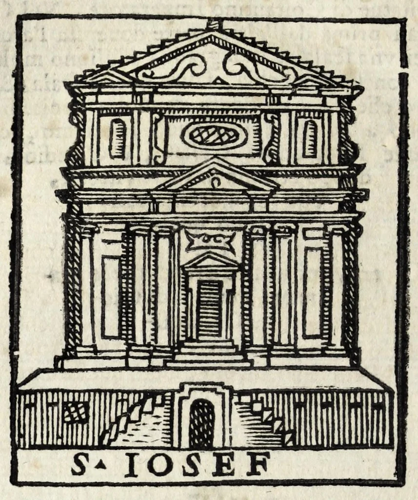 An illustration from Roma antica e moderna : nella quale si contengono chiese, monasterij, hospedali, compagnie, collegij e seminarij : tempij, teatri, anfiteatri, naumachie, cerchi, fori, curie, palazzi e statue : librarie, musei, pitture, scolture, & i nomi de gli artifici : indice de' sommi pontefici, imperatori, rè, e duchi : con vna copiosissima tauola, e aggiunta di tutte le cose notabili fatte sino al presente, 1677, leaf 392