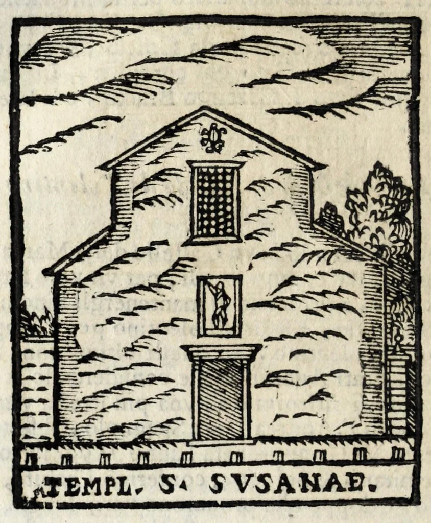 An illustration from Roma antica e moderna : nella quale si contengono chiese, monasterij, hospedali, compagnie, collegij e seminarij : tempij, teatri, anfiteatri, naumachie, cerchi, fori, curie, palazzi e statue : librarie, musei, pitture, scolture, & i nomi de gli artifici : indice de' sommi pontefici, imperatori, rè, e duchi : con vna copiosissima tauola, e aggiunta di tutte le cose notabili fatte sino al presente, 1677, leaf 480