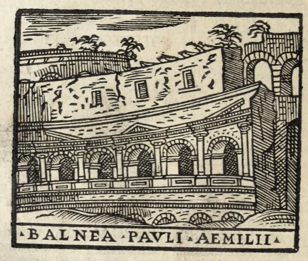 An illustration from Roma antica e moderna : nella quale si contengono chiese, monasterij, hospedali, compagnie, collegij e seminarij : tempij, teatri, anfiteatri, naumachie, cerchi, fori, curie, palazzi e statue : librarie, musei, pitture, scolture, & i nomi de gli artifici : indice de' sommi pontefici, imperatori, rè, e duchi : con vna copiosissima tauola, e aggiunta di tutte le cose notabili fatte sino al presente, 1677, leaf 592