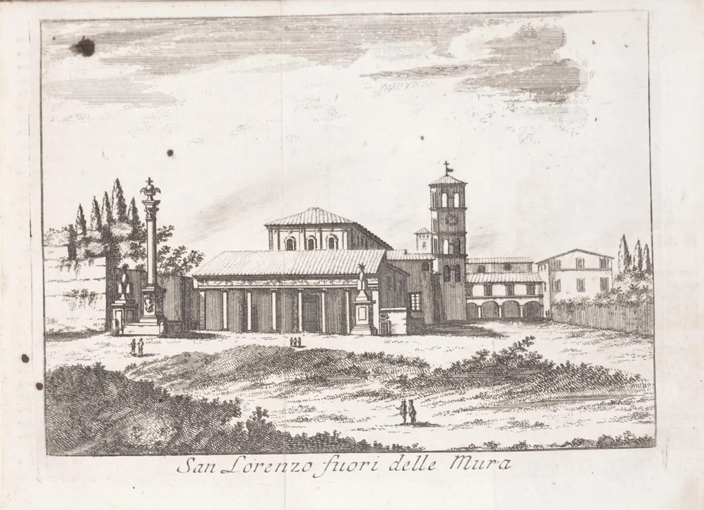 An illustration from Roma antica e moderna : nella quale si contengono chiese, monasterij, hospedali, compagnie, collegij e seminarij : tempij, teatri, anfiteatri, naumachie, cerchi, fori, curie, palazzi e statue : librarie, musei, pitture, scolture, & i nomi de gli artifici : indice de' sommi pontefici, imperatori, rè, e duchi : con vna copiosissima tauola, e aggiunta di tutte le cose notabili fatte sino al presente, 1677, leaf 151