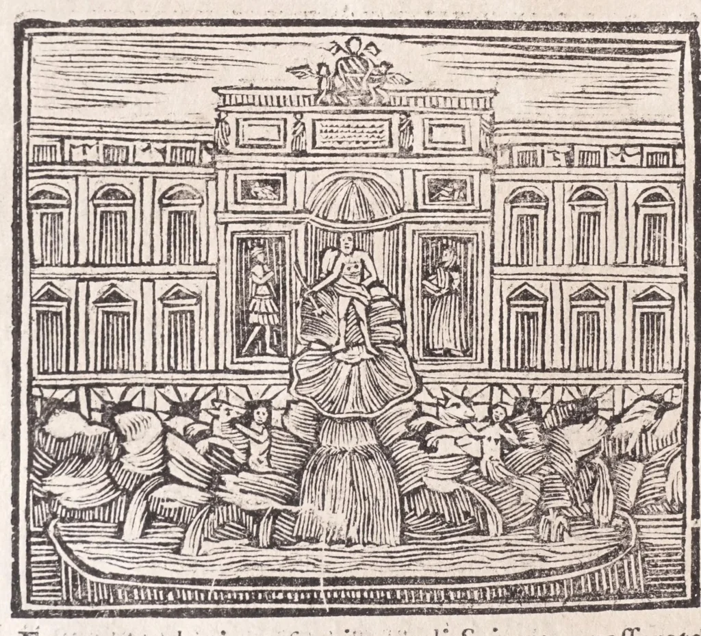 An illustration from Roma antica e moderna : nella quale si contengono chiese, monasterij, hospedali, compagnie, collegij e seminarij : tempij, teatri, anfiteatri, naumachie, cerchi, fori, curie, palazzi e statue : librarie, musei, pitture, scolture, & i nomi de gli artifici : indice de' sommi pontefici, imperatori, rè, e duchi : con vna copiosissima tauola, e aggiunta di tutte le cose notabili fatte sino al presente, 1677, leaf 174