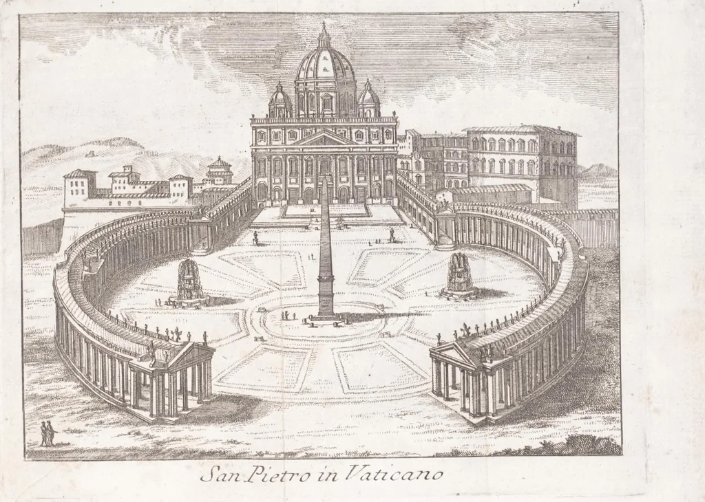 An illustration from Roma antica e moderna : nella quale si contengono chiese, monasterij, hospedali, compagnie, collegij e seminarij : tempij, teatri, anfiteatri, naumachie, cerchi, fori, curie, palazzi e statue : librarie, musei, pitture, scolture, & i nomi de gli artifici : indice de' sommi pontefici, imperatori, rè, e duchi : con vna copiosissima tauola, e aggiunta di tutte le cose notabili fatte sino al presente, 1677, leaf 19