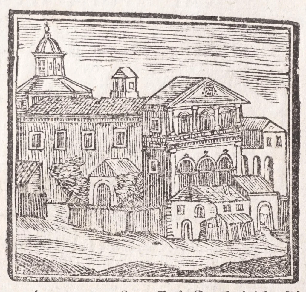 An illustration from Roma antica e moderna : nella quale si contengono chiese, monasterij, hospedali, compagnie, collegij e seminarij : tempij, teatri, anfiteatri, naumachie, cerchi, fori, curie, palazzi e statue : librarie, musei, pitture, scolture, & i nomi de gli artifici : indice de' sommi pontefici, imperatori, rè, e duchi : con vna copiosissima tauola, e aggiunta di tutte le cose notabili fatte sino al presente, 1677, leaf 90