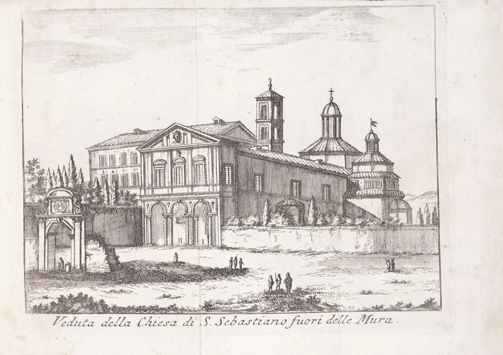 An illustration from Roma antica e moderna : nella quale si contengono chiese, monasterij, hospedali, compagnie, collegij e seminarij : tempij, teatri, anfiteatri, naumachie, cerchi, fori, curie, palazzi e statue : librarie, musei, pitture, scolture, & i nomi de gli artifici : indice de' sommi pontefici, imperatori, rè, e duchi : con vna copiosissima tauola, e aggiunta di tutte le cose notabili fatte sino al presente, 1677, leaf 91