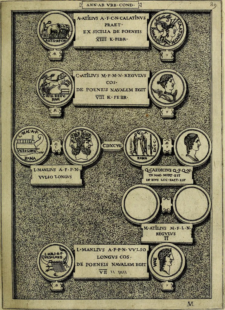 An illustration from Romanae et Graecae antiqvitatis monvmenta, e priscis nvmismatibvs, 1645, leaf 116