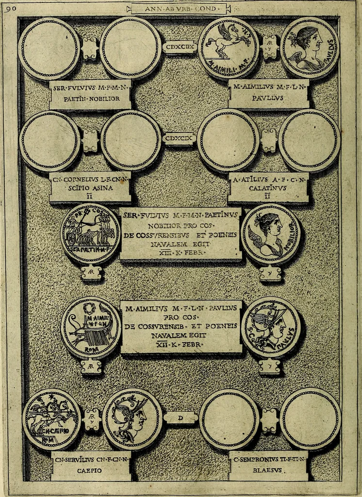An illustration from Romanae et Graecae antiqvitatis monvmenta, e priscis nvmismatibvs, 1645, leaf 117