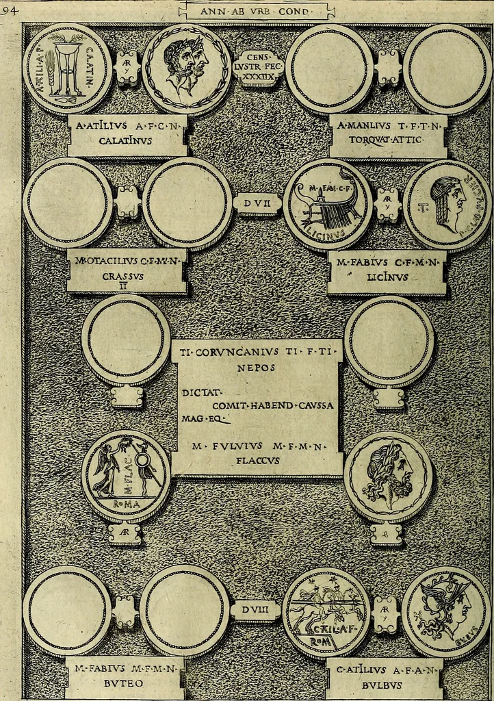An illustration from Romanae et Graecae antiqvitatis monvmenta, e priscis nvmismatibvs, 1645, leaf 121