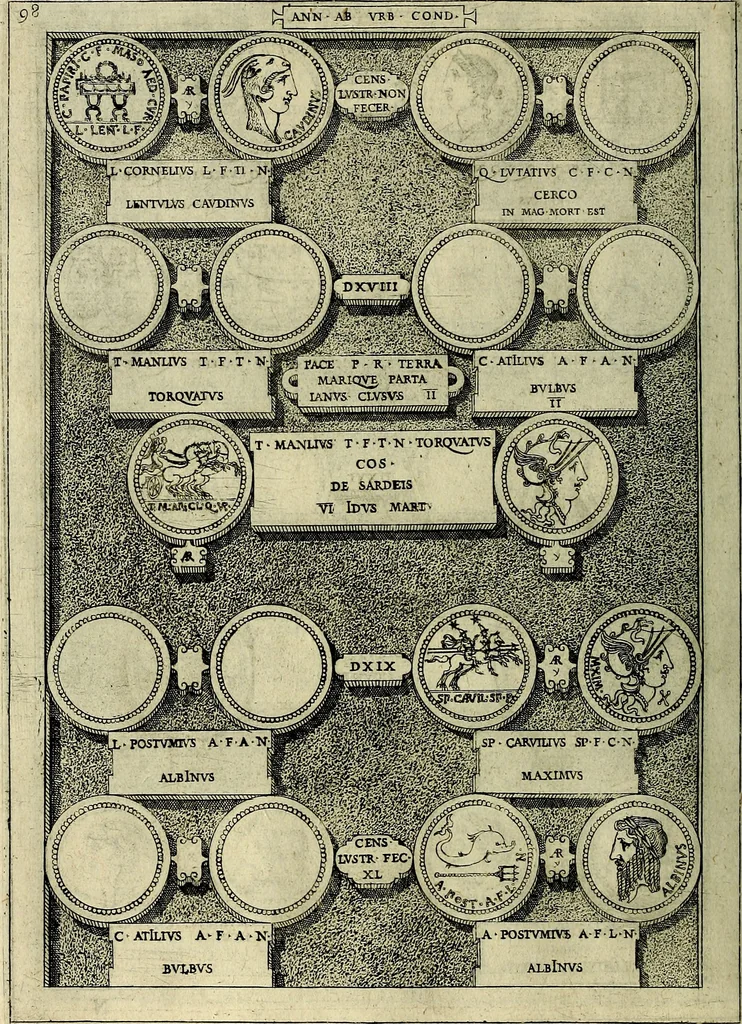 An illustration from Romanae et Graecae antiqvitatis monvmenta, e priscis nvmismatibvs, 1645, leaf 125
