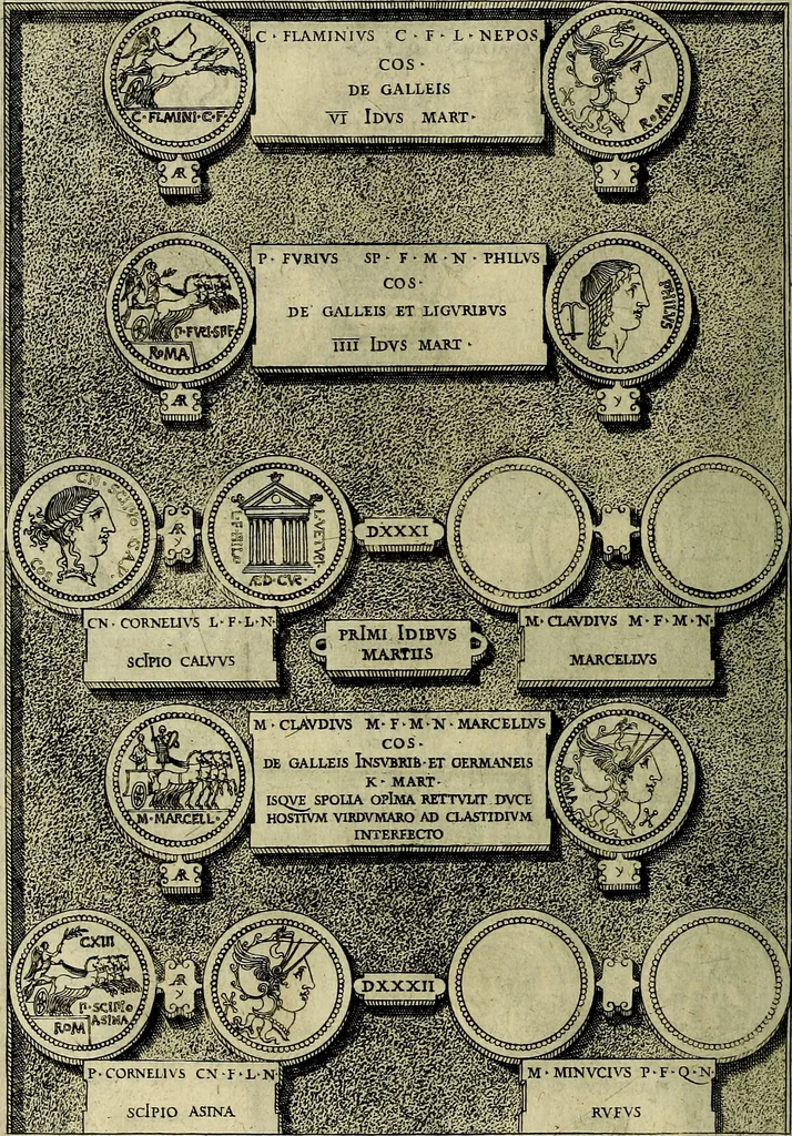 An illustration from Romanae et Graecae antiqvitatis monvmenta, e priscis nvmismatibvs, 1645, leaf 131