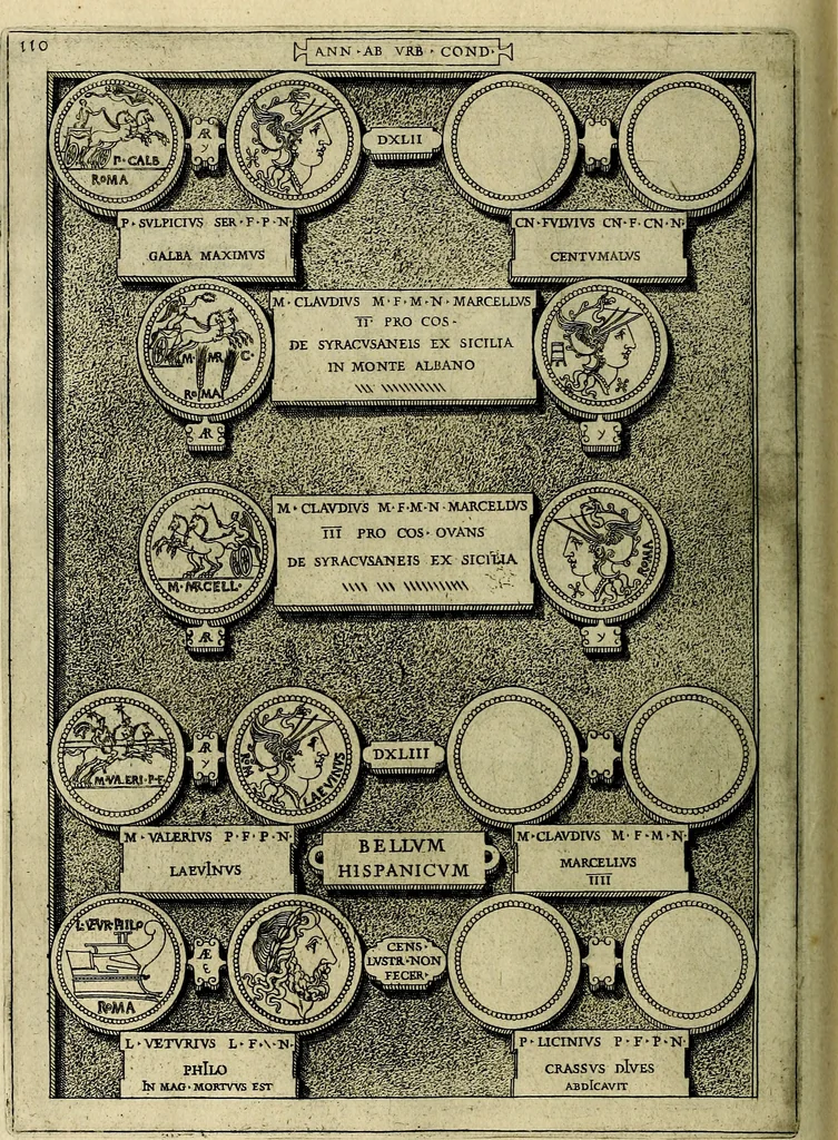 An illustration from Romanae et Graecae antiqvitatis monvmenta, e priscis nvmismatibvs, 1645, leaf 137