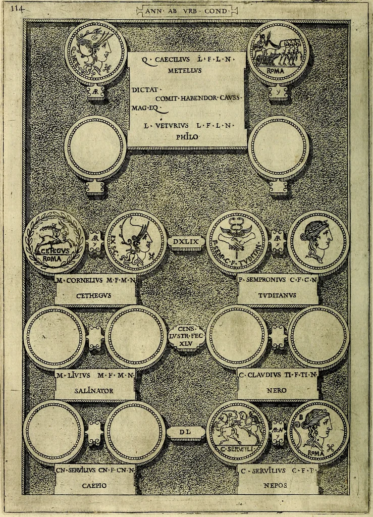An illustration from Romanae et Graecae antiqvitatis monvmenta, e priscis nvmismatibvs, 1645, leaf 141