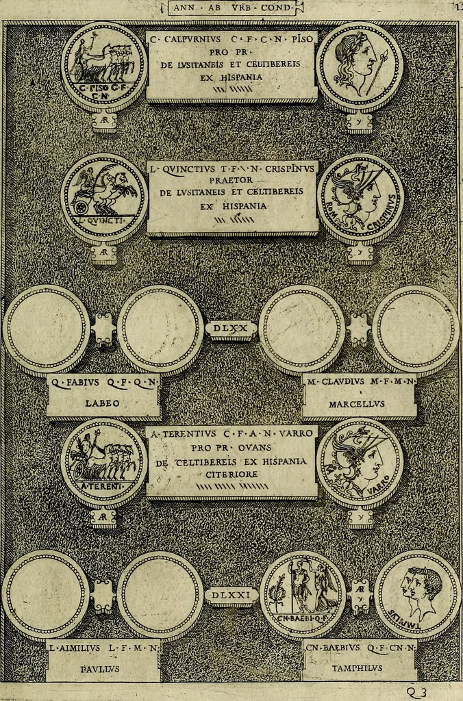 An illustration from Romanae et Graecae antiqvitatis monvmenta, e priscis nvmismatibvs, 1645, leaf 152