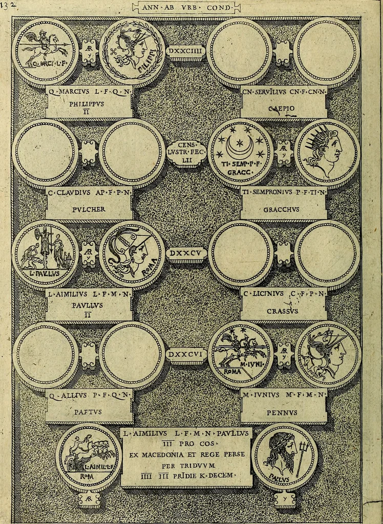 An illustration from Romanae et Graecae antiqvitatis monvmenta, e priscis nvmismatibvs, 1645, leaf 159