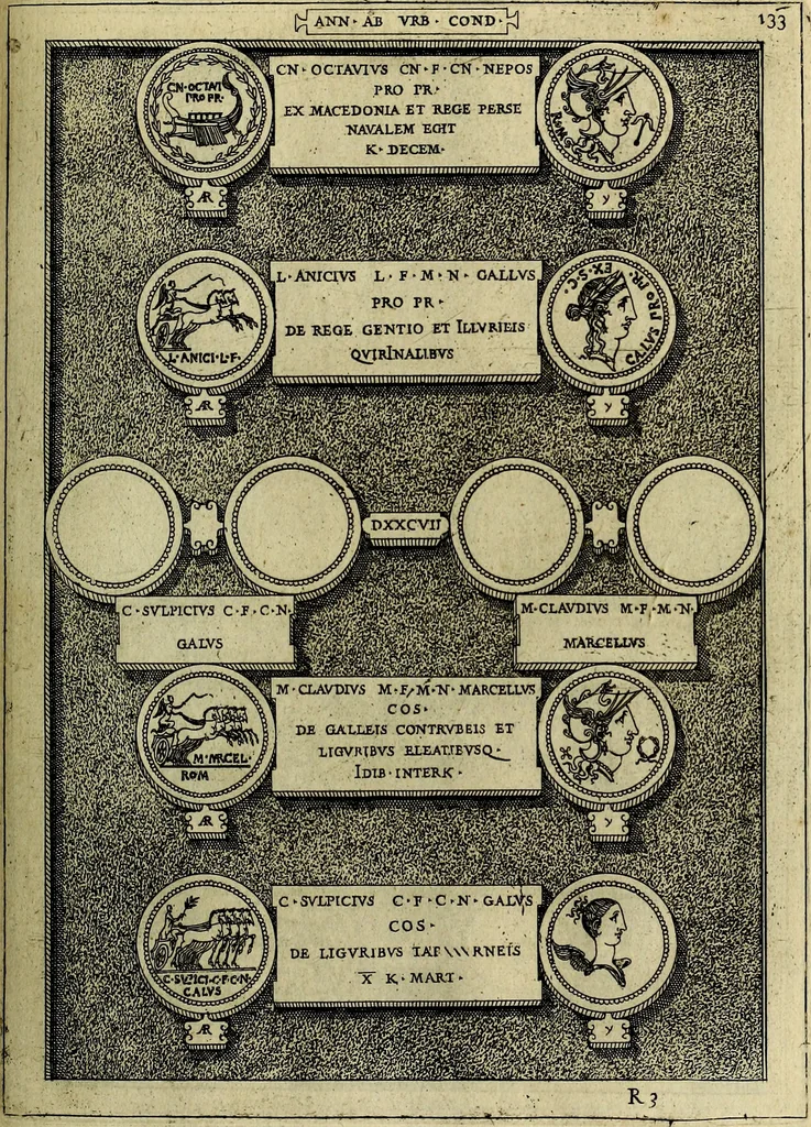 An illustration from Romanae et Graecae antiqvitatis monvmenta, e priscis nvmismatibvs, 1645, leaf 160
