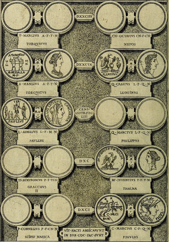 An illustration from Romanae et Graecae antiqvitatis monvmenta, e priscis nvmismatibvs, 1645, leaf 161