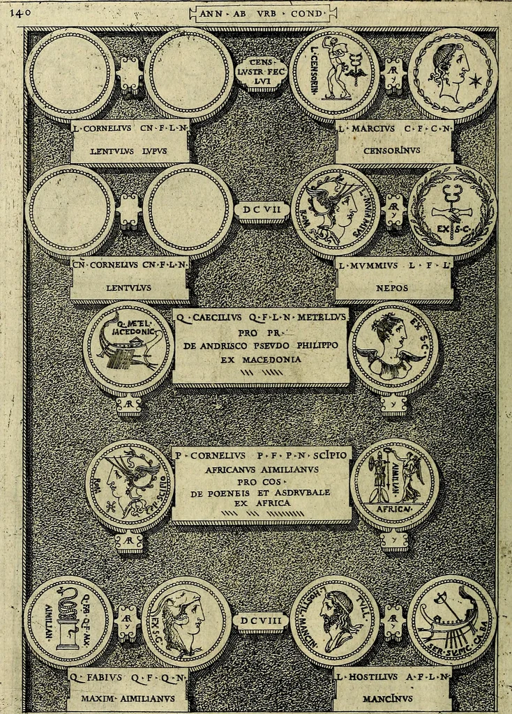 An illustration from Romanae et Graecae antiqvitatis monvmenta, e priscis nvmismatibvs, 1645, leaf 167
