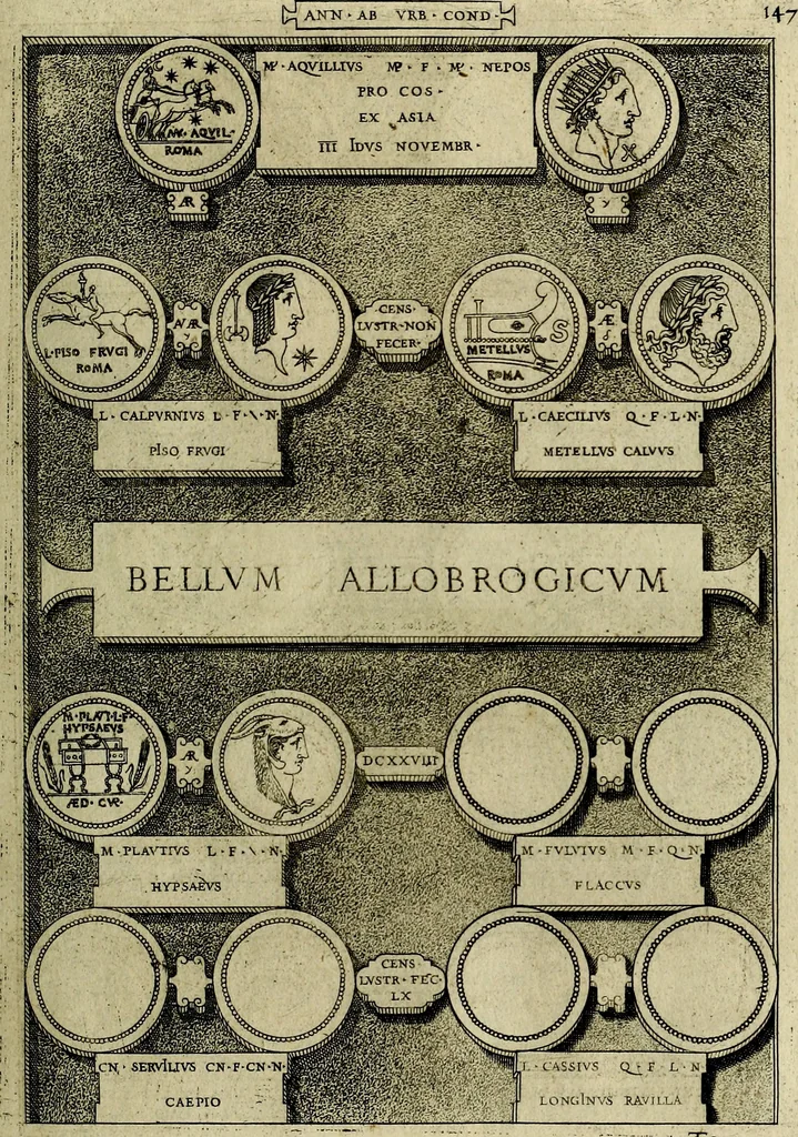 An illustration from Romanae et Graecae antiqvitatis monvmenta, e priscis nvmismatibvs, 1645, leaf 174