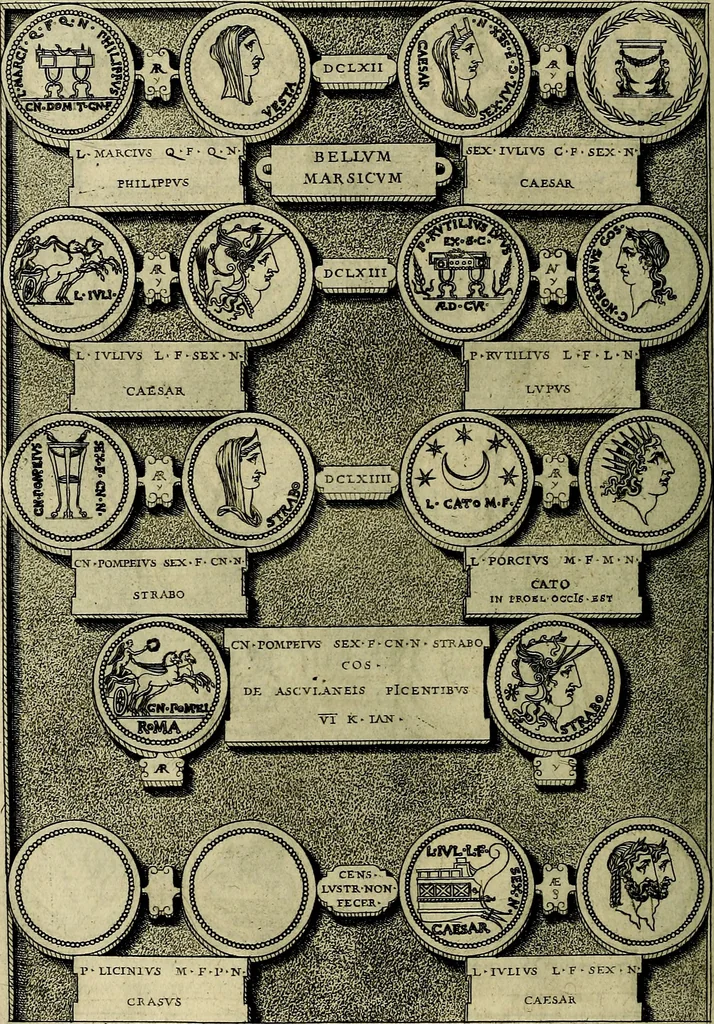 An illustration from Romanae et Graecae antiqvitatis monvmenta, e priscis nvmismatibvs, 1645, leaf 189