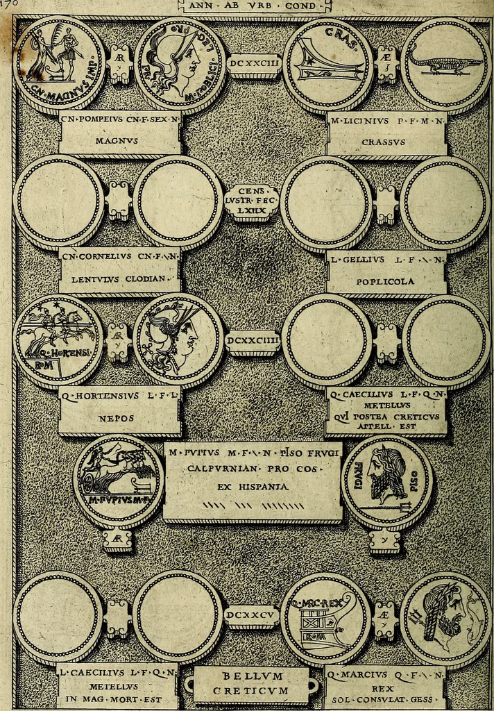 An illustration from Romanae et Graecae antiqvitatis monvmenta, e priscis nvmismatibvs, 1645, leaf 197