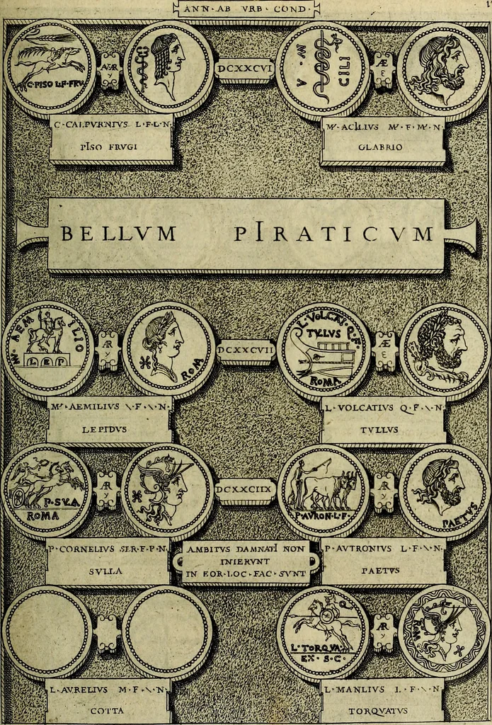 An illustration from Romanae et Graecae antiqvitatis monvmenta, e priscis nvmismatibvs, 1645, leaf 198
