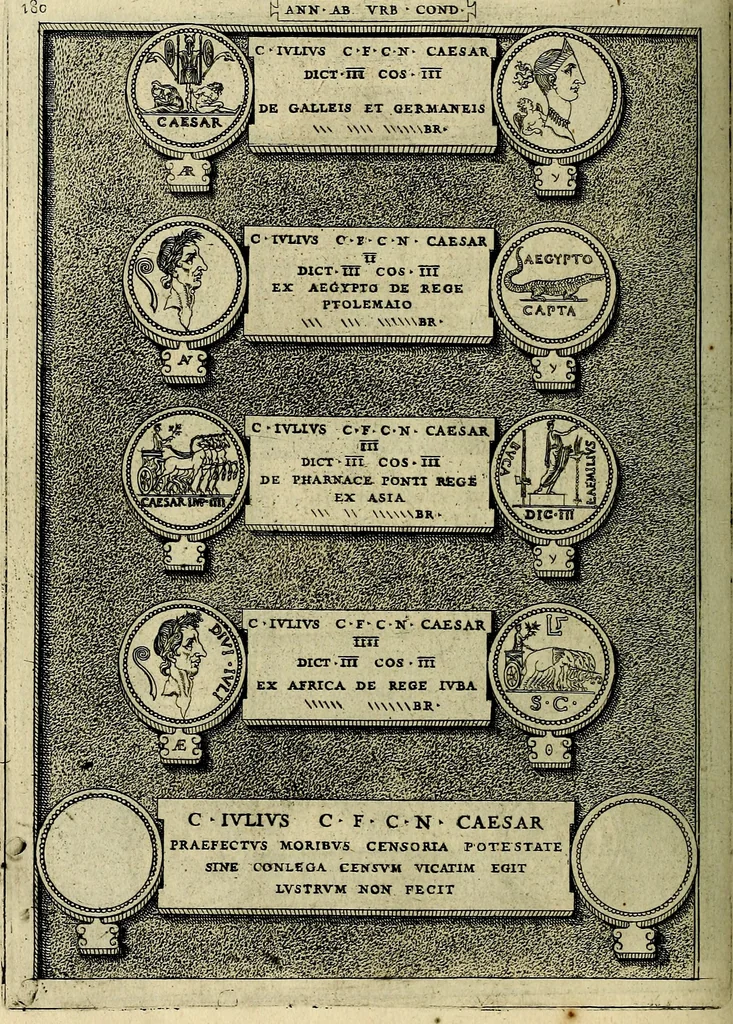 An illustration from Romanae et Graecae antiqvitatis monvmenta, e priscis nvmismatibvs, 1645, leaf 207