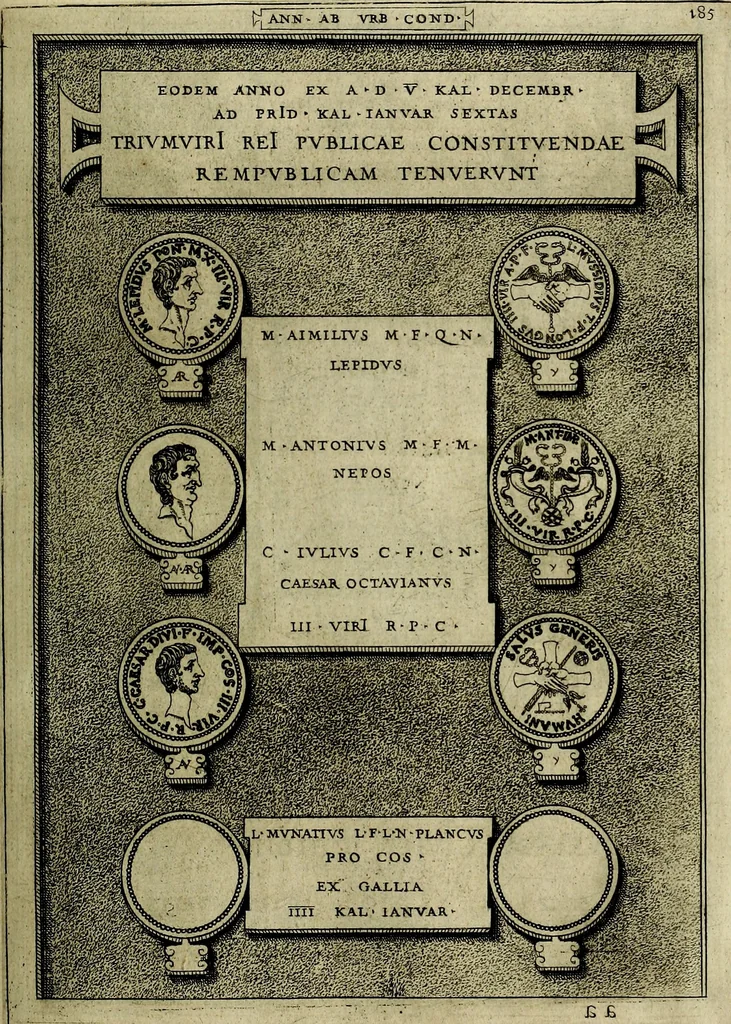 An illustration from Romanae et Graecae antiqvitatis monvmenta, e priscis nvmismatibvs, 1645, leaf 212