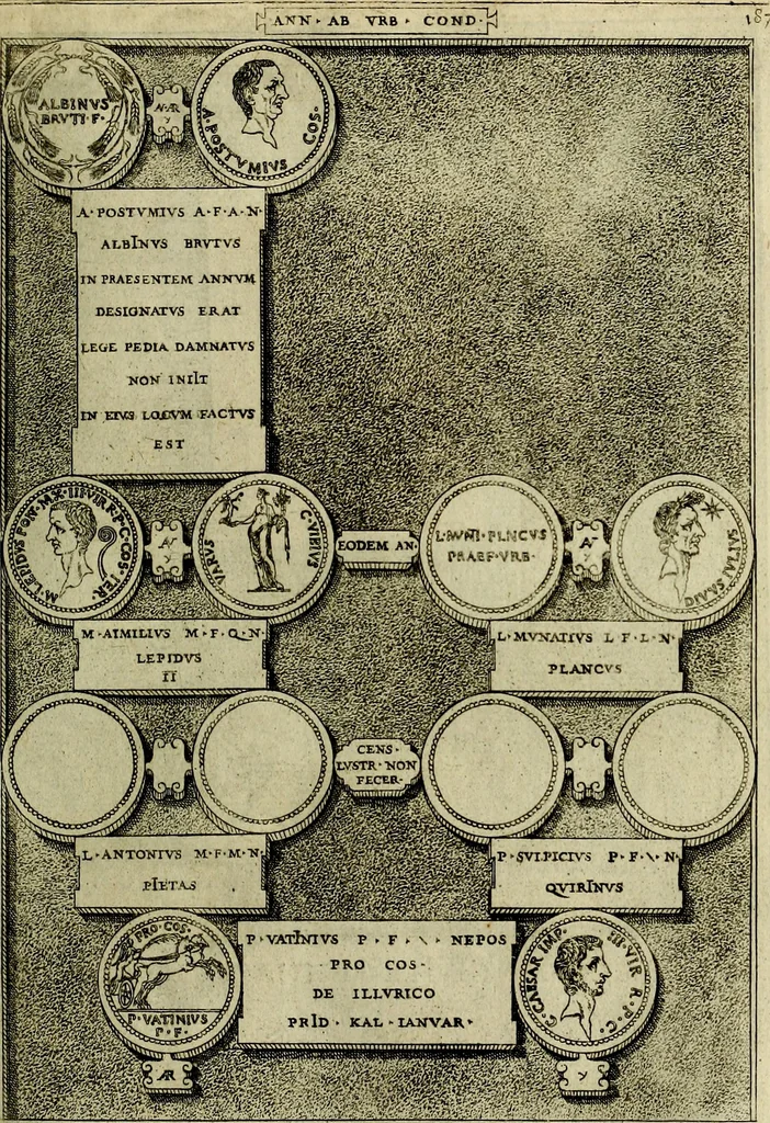 An illustration from Romanae et Graecae antiqvitatis monvmenta, e priscis nvmismatibvs, 1645, leaf 214