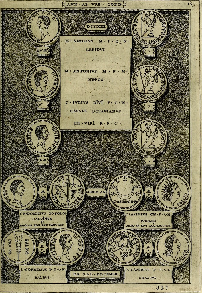 An illustration from Romanae et Graecae antiqvitatis monvmenta, e priscis nvmismatibvs, 1645, leaf 216